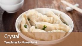  Presentation with soup - Theme having momo son - fresh dumplings soup on plate background and a coral colored foreground