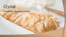  Presentation with rustic - Theme enhanced with momo son - fresh pan fried dumplings background and a lemonade colored foreground