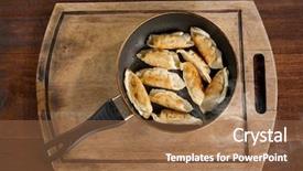 Presentation with vintage cooking - Slide set having momo son - top view cooking fried dumplings background and a  colored foreground