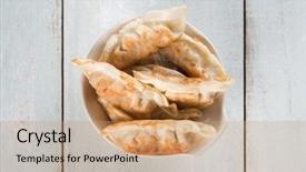  Presentation with top view of appetizing fresh - Cool new theme with momo son - top view fresh pan fried backdrop and a coral colored foreground