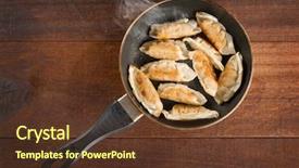  Presentation with vintage cooking - Presentation theme enhanced with momo son - top view fried dumplings background and a tawny brown colored foreground