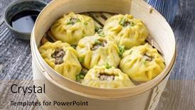  Presentation with bamboo - PPT layouts consisting of momo son - traditional caucasian manti as close-up background and a coral colored foreground