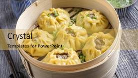  Presentation with bamboo - Slide deck featuring momo son - traditional caucasian manti as close-up background and a yellow colored foreground