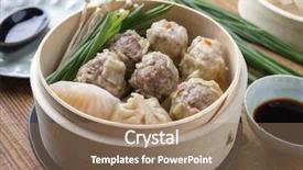  Presentation with chinese traditional - Theme consisting of momo son - traditional chinese wan tan soup background and a coral colored foreground