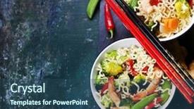  Presentation with chinese food - Amazing slides having momos - chinese noodles with vegetables backdrop and a ocean colored foreground