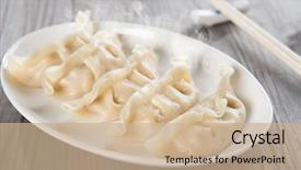  Presentation with dumpling - Audience pleasing slide set consisting of momos - fresh boiled dumpling on plate backdrop and a coral colored foreground
