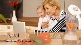  Presentation with mother baby - PPT layouts consisting of momos - mother and baby girl using background and a coral colored foreground