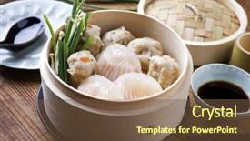  Presentation with dim sum - Amazing theme having momos - traditional chinese dim sum backdrop and a tawny brown colored foreground