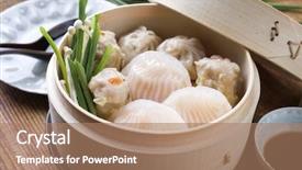  Presentation with dim sum - PPT layouts enhanced with momos - traditional chinese dim sum background and a coral colored foreground