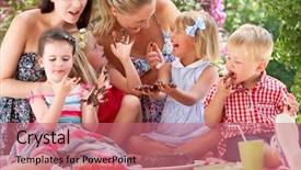  Presentation with tea cake - Amazing presentation theme having moms birthday - children and mothers eating jelly backdrop and a coral colored foreground