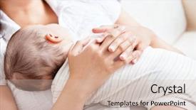  Presentation with home care - Audience pleasing slides consisting of momy sleep - delighted young mother taking care backdrop and a soft green colored foreground