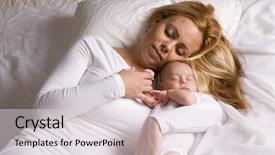  Presentation with baby sleep - Theme having momy sleep - mother holding one month old background and a sky blue colored foreground