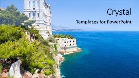  Presentation with coast - Presentation theme enhanced with monaco coast ancient buildings background and a light blue colored foreground