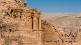  Presentation with petra jordan - Slides with monastery al deir in nabatean petra jordan middle east background and a coral colored foreground