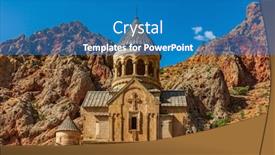  Presentation with monastery - Amazing slide set having dzor landscape landmark of armenia backdrop and a teal colored foreground