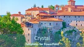  Presentation with monastery - Beautiful slide set featuring monastery-of-great-meteoron backdrop and a ocean colored foreground