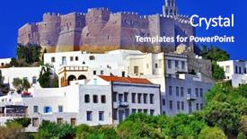  Presentation with monastery - PPT theme featuring monastery of st john background and a cobalt blue colored foreground