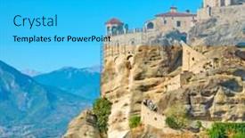  Presentation with monastery - Colorful PPT layouts enhanced with monastery-of-varlaam-in-meteora backdrop and a cyan colored foreground
