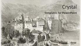  Presentation with monastery - Slides with monastery old view mount athos background and a light gray colored foreground
