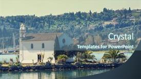  Presentation with monastery - PPT theme having monastery-on-corfu-island-greece background and a ocean colored foreground