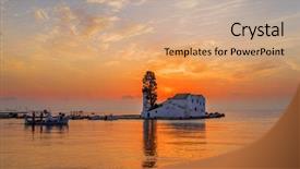  Presentation with crisis in greece - Slide set consisting of monastery on the kanoni peninsula background and a coral colored foreground