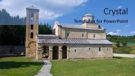  Presentation with monastery - PPT theme having monastery-sopocani-in-serbia background and a light blue colored foreground