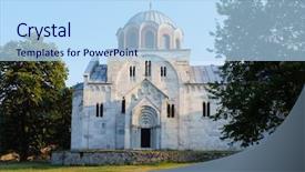  Presentation with world heritage sites - Slide set consisting of monastery-studenica-unesco-world-heritage background and a light blue colored foreground