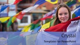  Presentation with world flags - Presentation theme featuring monastery with buddhist prayer flags background and a light blue colored foreground