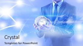  Presentation with global - PPT layouts having mondialisation - businessman holding earth in global background and a light blue colored foreground