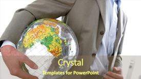  Presentation with cutout paper people standing around globe holding hands - Presentation consisting of mondialisation - businessman in motion holding background and a violet colored foreground