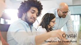  Presentation with female l leader - Beautiful presentation design featuring mondialisation - manager and female operator having backdrop and a coral colored foreground