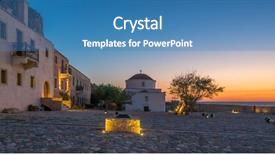  Presentation with economic crisis in greece - Beautiful theme featuring monemvasia at sunrise in greece backdrop and a teal colored foreground