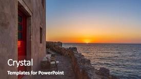  Presentation with sunrise - PPT layouts enhanced with monemvasia at sunrise in greece background and a tawny brown colored foreground
