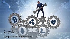  Presentation with cryptocurrency - Presentation theme consisting of monetary - businessman in cryptocurrency concept background and a light blue colored foreground