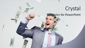  Presentation with rain - Cool new slide set with monetary - businessman standing under money rain backdrop and a light gray colored foreground