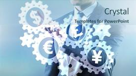  Presentation with currency financial concept macro - PPT layouts having monetary - concept of various main currencies background and a light blue colored foreground