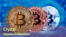  Presentation with money bitcoin - Colorful presentation theme enhanced with monetary - golden bitcoin cryptocurrency new virtual backdrop and a tawny brown colored foreground
