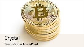 Presentation with bitcoins - PPT theme consisting of monetary - golden bitcoins cryptocurrency isolated background and a lemonade colored foreground