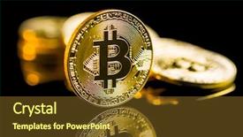  Presentation with bitcoins - Colorful PPT layouts enhanced with monetary - golden bitcoins cryptocurrency on black backdrop and a tawny brown colored foreground