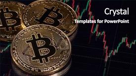  Presentation with blockchain technology - Colorful slide set enhanced with monetary - golden bitcoins on graph backdrop and a black colored foreground