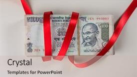  Presentation with bank - Theme having monetary - red ribbon wrapped background and a soft green colored foreground