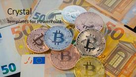  Presentation with money bitcoin - Theme with monetary bitcoin btc coins background and a coral colored foreground