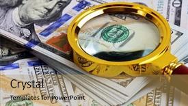  Presentation with magnifying glass - Amazing theme having monetary crisis - investment analysis stack of us backdrop and a yellow colored foreground