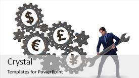  Presentation with currency financial concept macro - Audience pleasing PPT theme consisting of monetary policy - businessman in multiple currencies concept backdrop and a light gray colored foreground