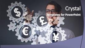  Presentation with currency financial concept macro - Slide deck having monetary policy - concept of various main currencies background and a dark gray colored foreground