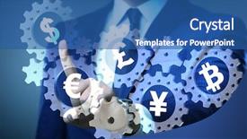  Presentation with monetary policy - Beautiful slides featuring monetary policy - concept of various main currencies backdrop and a ocean colored foreground