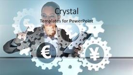  Presentation with monetary policy - Slide set consisting of monetary policy - concept of various main currencies background and a light blue colored foreground