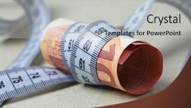  Presentation with measuring - Beautiful theme featuring monetary policy - euro with measuring tape backdrop and a light gray colored foreground