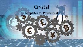  Presentation with monetary policy - Slide deck with monetary policy - financial concept with various currencies background and a teal colored foreground