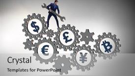  Presentation with monetary policy - PPT layouts having monetary policy - financial concept with various currencies background and a light gray colored foreground